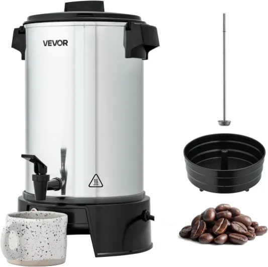 Percolateur à Café 6 L 40 Tasses, Distributeur de Boissons Chaudes avec Robinet Anti-goutte, Infusion Rapide, Contrôle Automatique de la Température, pour Restauration Bar Café Restaurant