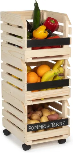 Lot de 3 clayettes en bois empilables pour fruits et légumes