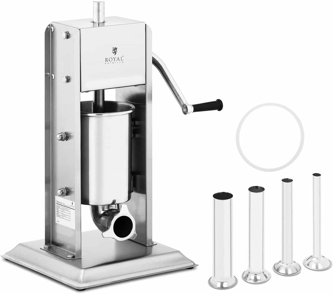 Poussoir À Saucisse Machine A Viande Manuel Vertical Bourreuse Embosseuse Charcuterie Main RCWV-3L (Volume 3 l, Cylindre Ø 14 cm, 4 Tubes De Remplissage, 2 Vitesses, Manivelle)