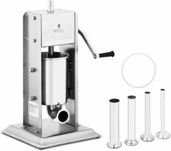 Poussoir À Saucisse Machine A Viande Manuel Vertical Bourreuse Embosseuse Charcuterie Main RCWV-3L (Volume 3 l, Cylindre Ø 14 cm, 4 Tubes De Remplissage, 2 Vitesses, Manivelle)
