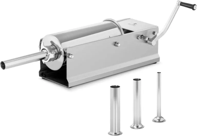 Poussoir À Saucisse Machine A Viande Manuel Vertical Bourreuse Embosseuse Charcuterie Main RC-SFV5L (Volume 5 l, Cylindre Ø 14 cm, 4 Tubes De Remplissage, 2 Vitesses, Manivelle)