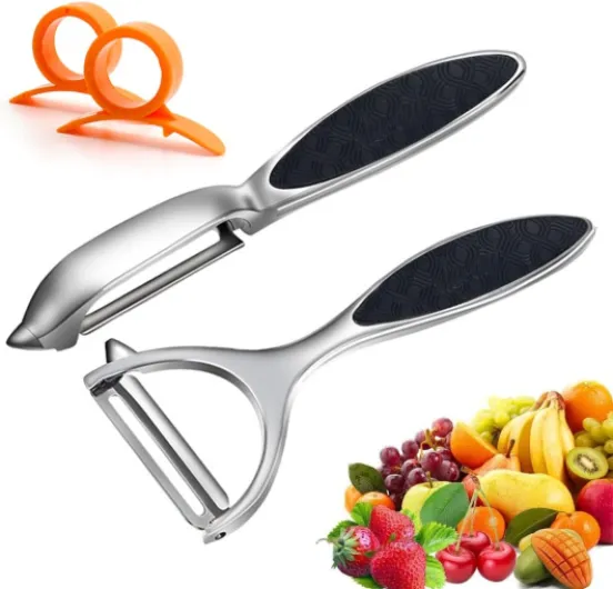 Éplucheur de pommes de terre de cuisine - Éplucheur pivotant en forme de Y en acier inoxydable pour légumes, carottes, fruits, avec poignée ergonomique antidérapante T9-20S Argent