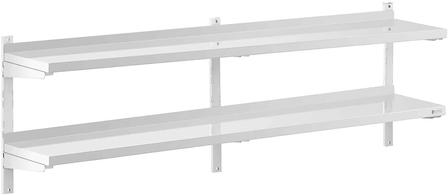 Étagère Murale Cuisine Tablette Flottante INOX 200 cm RCWR-2000.3 (200 x 30 cm, Pose Murale, Épaisseur 3,5 cm, Capacité 40 kg)