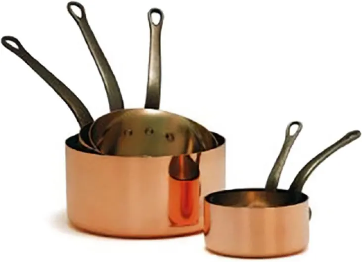 Lot de 5 Casseroles Lisses - en Cuivre Massif, Intérieur Étamé - Spécial Gaz - Manche Fixe en Fonte - Design Traditionnel Français Made in Alsace - Ø12-20cm - Cuivre, Argent