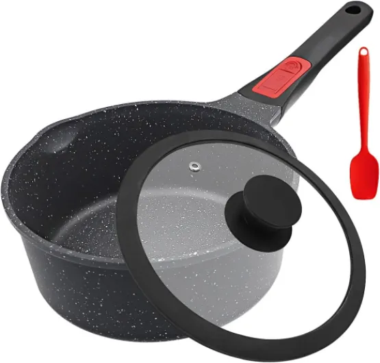 Casserole à manche de 20 cm avec couvercle, 2,5 l, anti-adhésive, avec poignée amovible, convient pour tous les types de feux, passe au lave-vaisselle et au four, noire Noir 2.3 QT