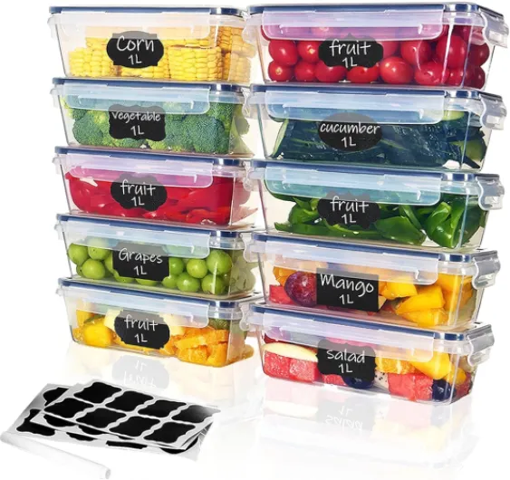 Lot de 10 x 1L Boite Rangement Cuisine, boite hermetique alimentaire, Boite Alimentaire Plastique Cuisine, Sans BPA, Adaptés au Micro-ondes, au Congélateur et au Lave-vaisselle OR101L