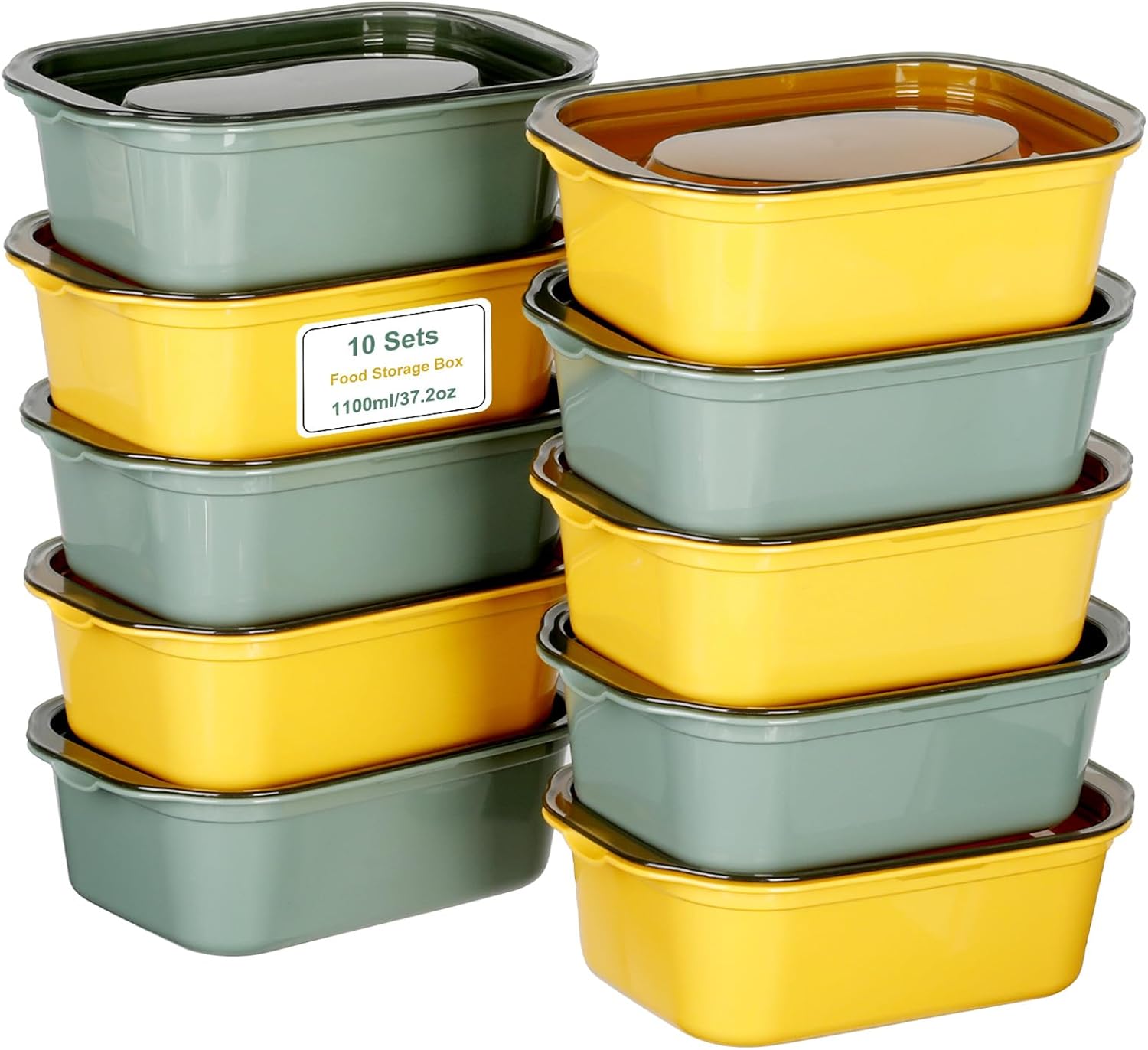 Boîte Plastique Alimentaire 10Pcs – 1100ml Boite Hermétique Alimentaire en PP Sans BPA, Boîtes Alimentaires Empilables pour Congélation, Micro-Ondes & Lave-Vaisselle, 12 étiquettes