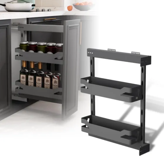 Panier de tiroir de cuisine extractible pour meubles de 200 mm, organisateur d'épices à 2 niveaux en acier au carbone, fermeture en douceur, montage gauche/droite