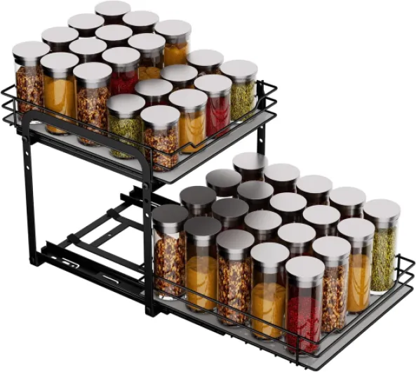 Rangement de Cuisine 2 Étages Tiroir Coulissant, Réglable en Hauteur, Organiseur Epices P26.4*L23.2*H23CM Double Couche/P26.4*L23.2*H23.3CM Noir