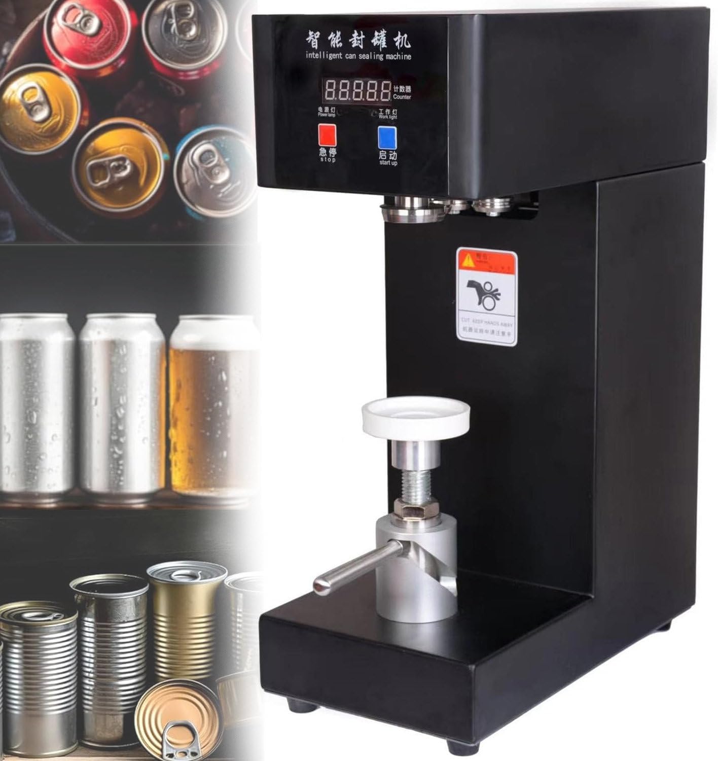 Sertisseuse de boîtes de Conserve Commerciale, Machine de sertissage et de bouchage de boîtes de Conserve avec Panneau LCD et Compteur, Machine à sceller Les boîtes de Conserve,Black-220V 220V Noir