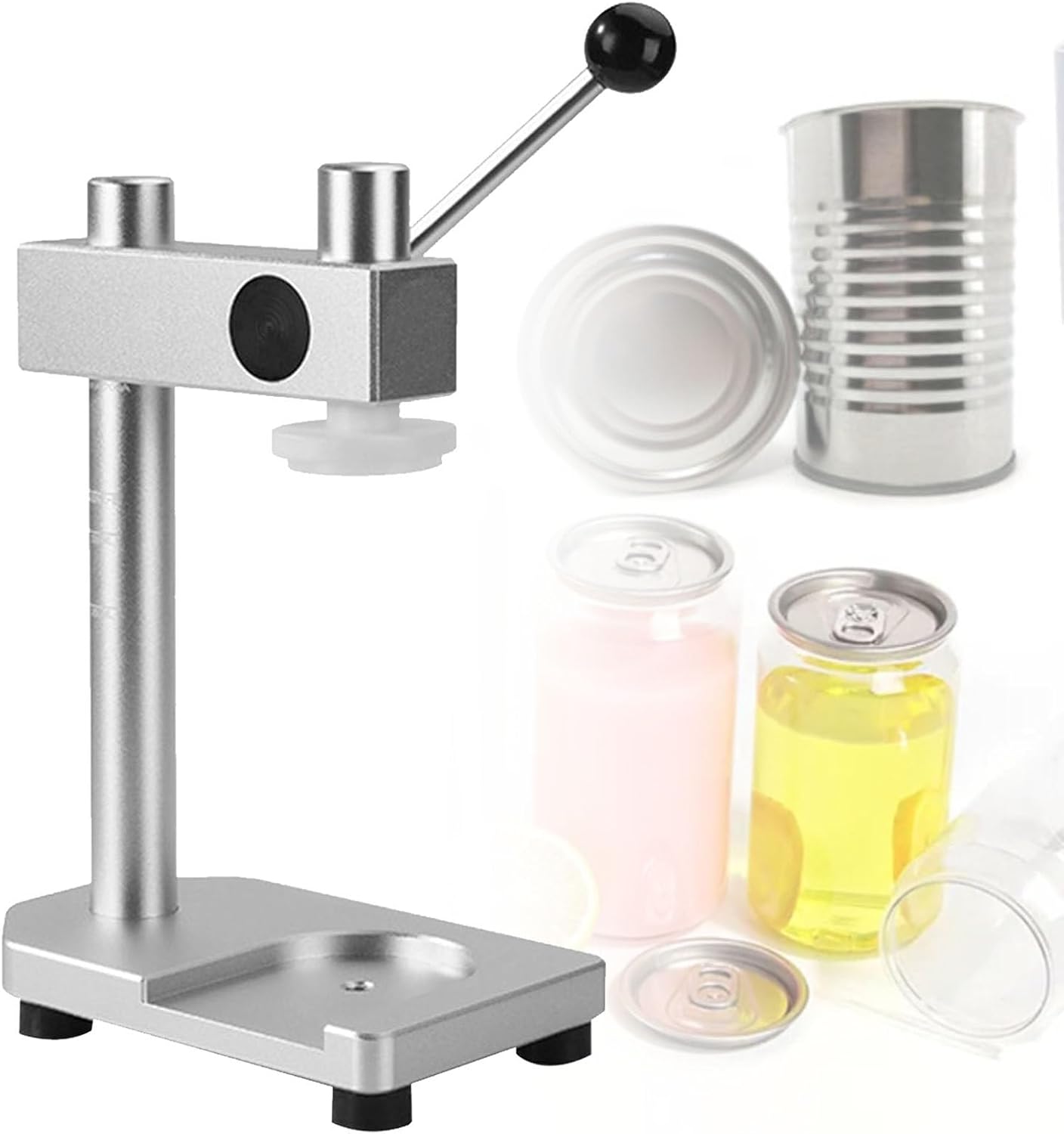Machine à sceller les gobelets, sertisseuse de boîtes de conserve, outil manuel de scellage de bocaux domestiques/commerciaux, hauteur réglable, avec base fixe, pour bocaux, diamètre 51 mm/2 Silver