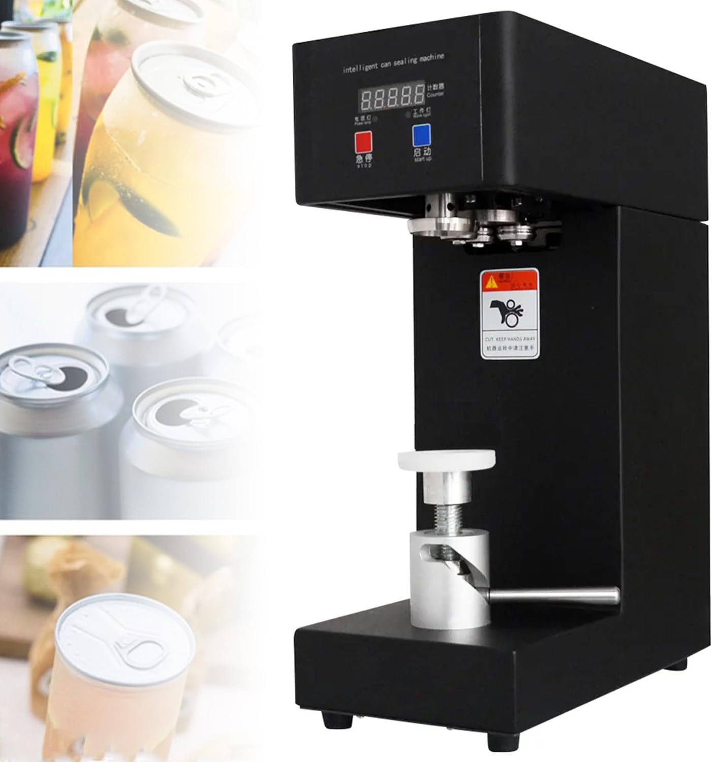 Sertisseuse de boîtes de Conserve Commerciale, Machine de scellage de gobelets, pour sceller Les Bouteilles en Plastique, en Verre ou en étain avec des Bouchons en Aluminium,Black Noir