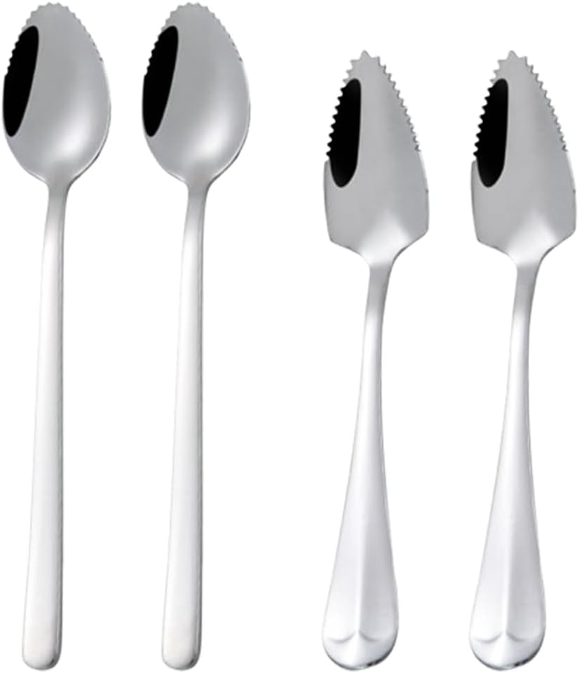 4 Pièces Cuillère à Kiwi et Pamplemousse en Acier Inoxydable - Triangle pour Fruits et Desserts avec Bord Dentelé Argent