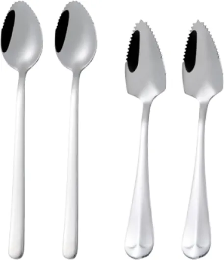 4 Pièces Cuillère à Kiwi et Pamplemousse en Acier Inoxydable - Triangle pour Fruits et Desserts avec Bord Dentelé Argent