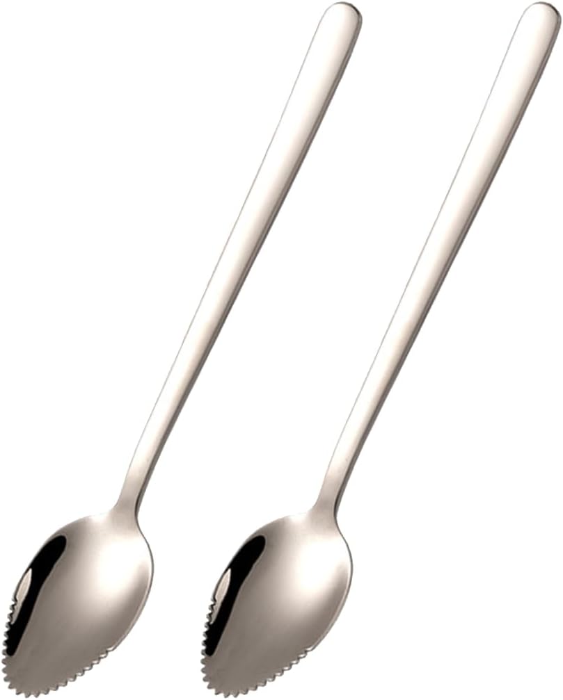 2pcs CuillèRe à Pamplemousse en Acier Inoxydable Cuillère à Dessert, Acier Inoxydable cuillère, Convient pour Apple, Kiwi, Papaye, Orange et CrèMe GlacéE