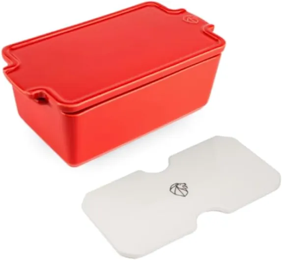Terrine en Céramique avec Presse - 20 cm x 11 cm x 7,5 cm - Contenance : 0,65 L - Garanti 10 Ans - Fabrication Française - Rouge