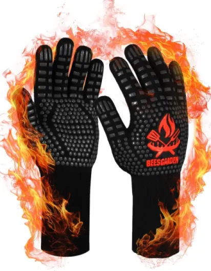Gants de Barbecue, Gants Anti Chaleur Jusqu'à 800°C, Antidérapants Silicone Ignifuge Gant Cuisine avec Protection de l'avant-Bras, pour BBQ, Gril, Cuisson au Four, Cheminée (L/XL/XXL, Noir) Noir L/XL/XXL