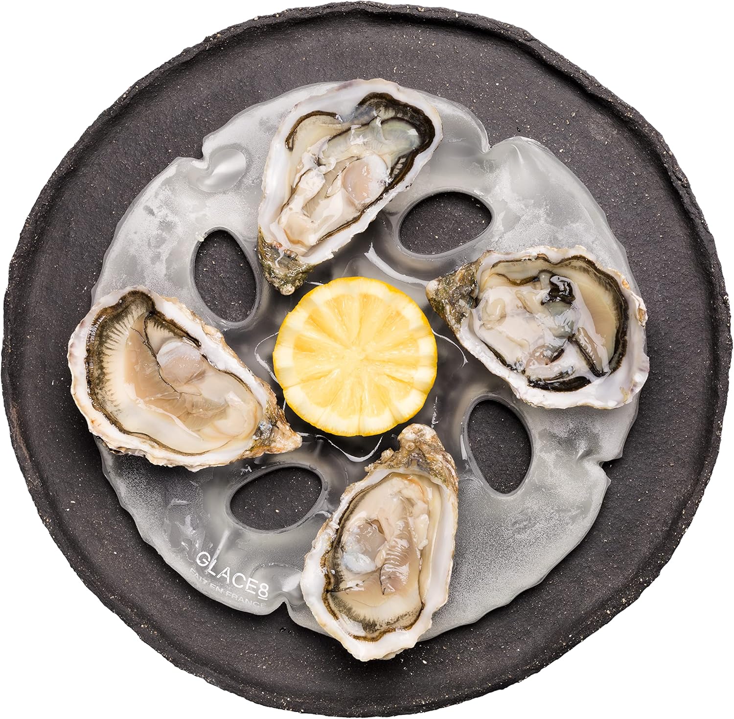 Assiette à huîtres réfrigérante en Poche de Glace Nouvelle Génération - Innovation française - à l'unité (1 x 6 huîtres + demi citron) Pour 8 huîtres + demi citron 1
