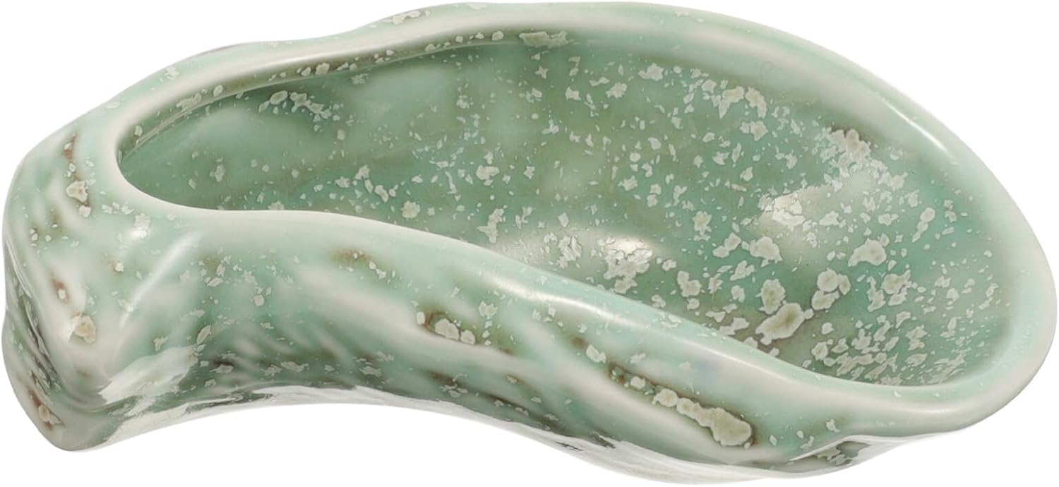 Assiette Céramique Pour Huîtres Assiette Coquille Huître Décorative Pour Maison Restaurants 12.50X6.50X3.50CM Vert 1