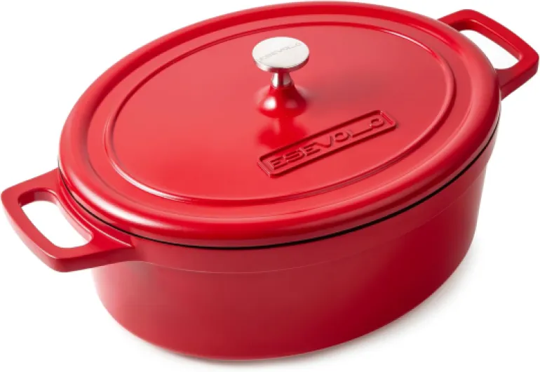 Cocotte Fonte Induction 11 litres 38cm Ovale Faitout en Fonte d’Aluminium avec Revêtement Céramique Antiadhésif, Marmite avec Couvercle, Idéale pour les Grandes Familles, Four et Gaz, Rouge Rouge Ovale 38cm/11L