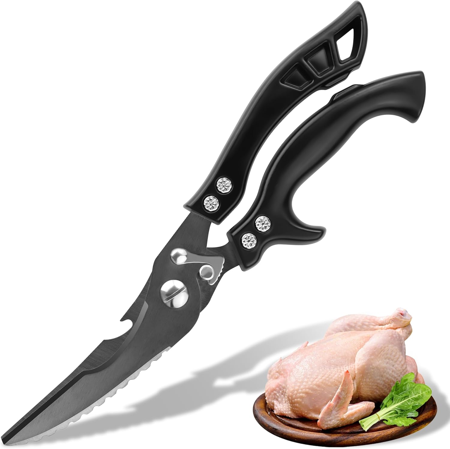Ciseaux Cuisine Professionnel Noir Ciseaux à Volaille pour Volaille Poisson Viande Rotissoire Poulet, Ustensile Cuisine Ciseaux de Cuisine Pointus