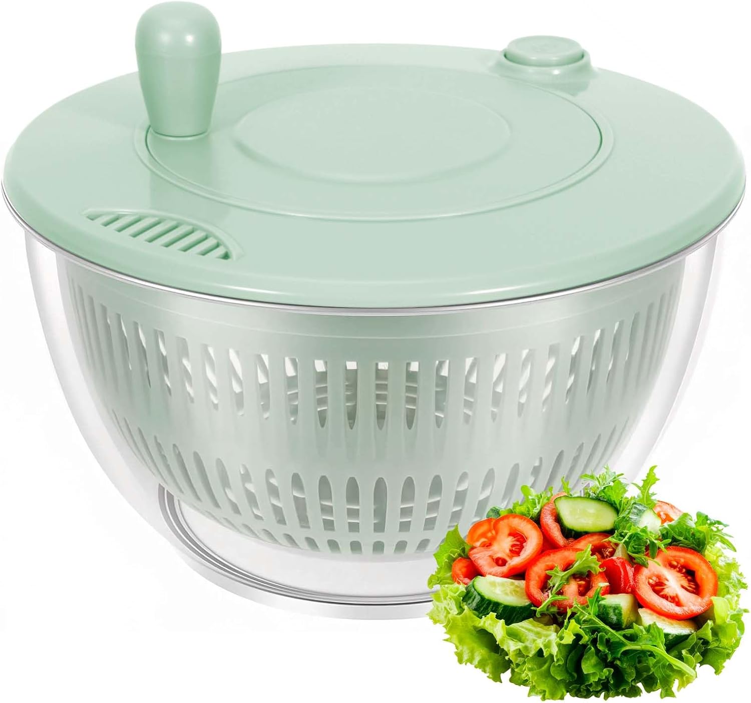 Essoreuse à Salade, Salad Spinner, Panier a Salade,sans BPA en Plastique, Vert/Transparent, Conception D'agitation Économique, pour Le Nettoyage des Fruits et Légumes, 3 litres