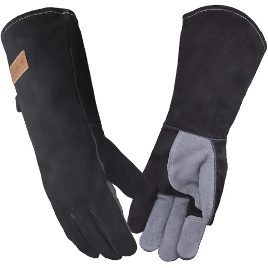 40 CM / 16 Pouces, Gants Anti Chaleur de Barbecue En Cuir, Résistant Au Feu Et à La Chaleur, Pour Le Feu, La Soudure, La Cheminée, Le Four, La Cuisson, Le Poêle, Le Support de Casserole - Grand(un paquet) Nouveau noir-gris