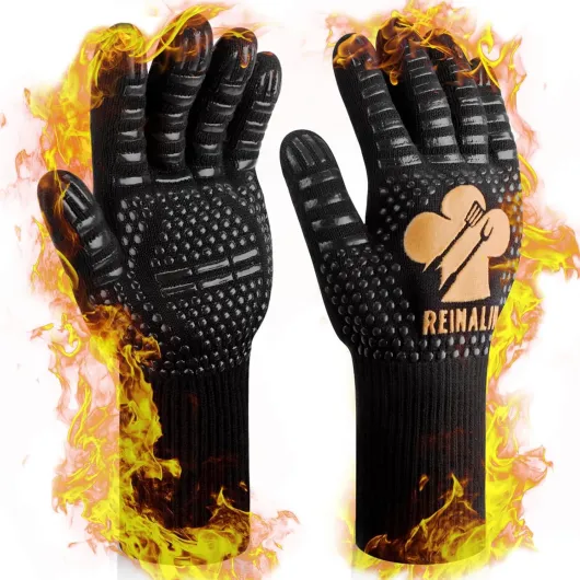 Gants de Barbecue, Gants de Four Résistant à la Chaleur jusqu'à 800 °C Gants de Gril de Cuisson en Silicone Antidérapants (S/M, Gold) S/M Gold