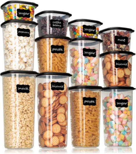 Cozary Set de boîtes de conservation – 12 boîtes alimentaires hermétiques (2x 0.36L à 1.64L) und 16 étiquettes noires, idéal pour rangement cuisine