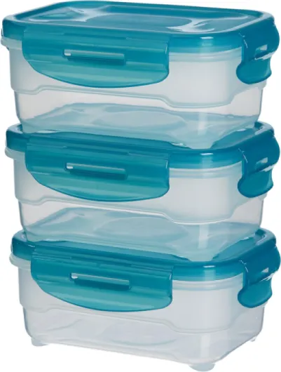 Ensemble de 3 récipients hermétiques pour aliments, 3 pièces de 0.6 litre, Bleu clair 0.6 litre Unique