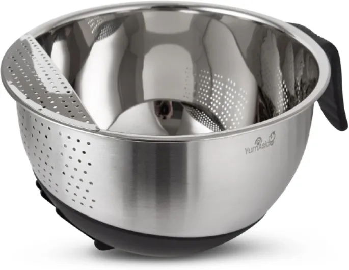 Bol à riz en acier inoxydable 304 avec base et poignée en silicone 22 cm, (YUM-SRWB)