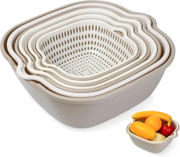 8 Pcs Set de Passoire Multifonctionnelle de Cuisine, 2-en-1 Égouttoir, Passoire à Pâtes, Double Couche Plastique Évier de Vidange Plateau pour Fruits et Légumes, Passoire à Riz