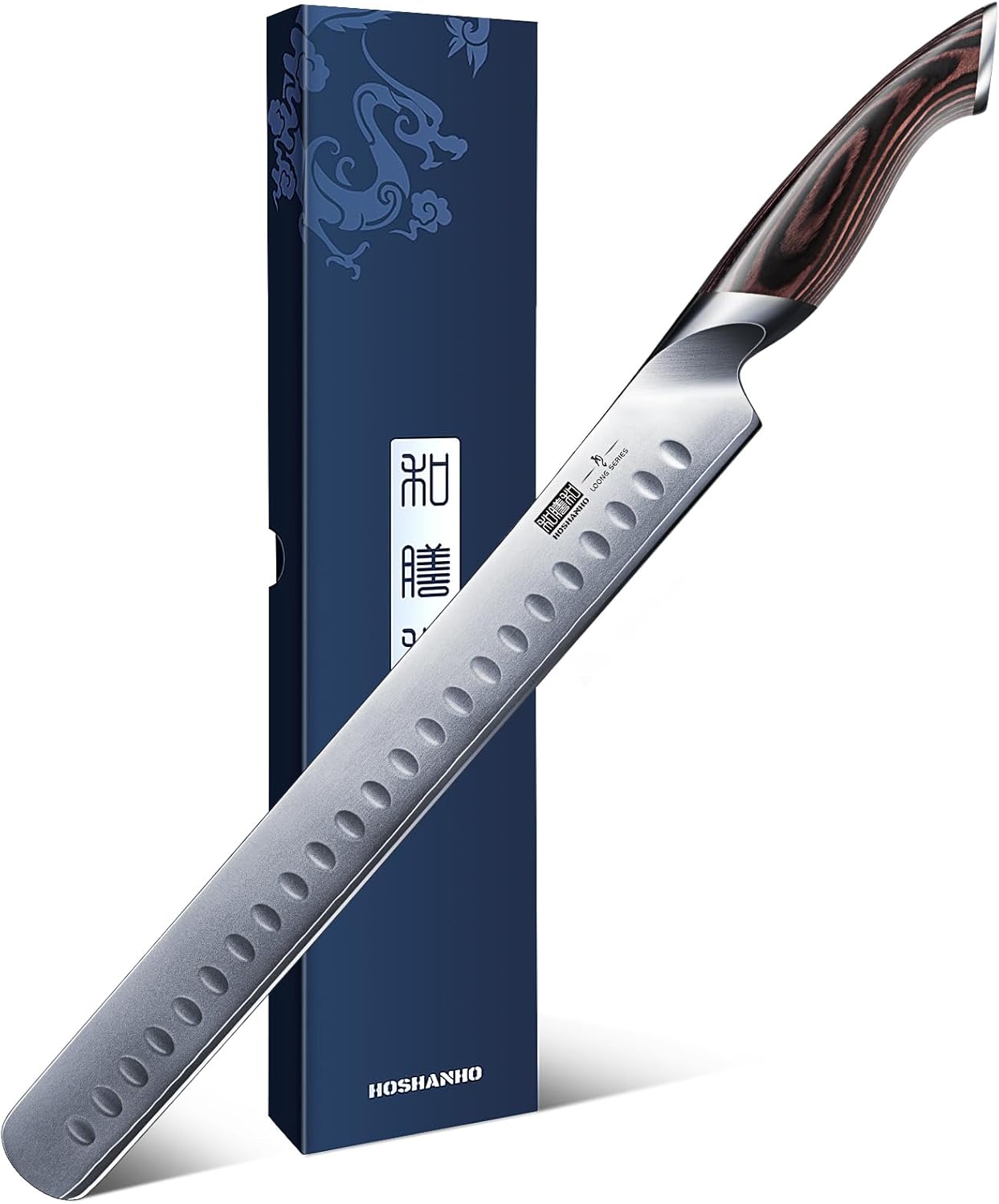 HOSHANHO Carving Knife 12 Inch, Japanese High Carbon Steel Slicing Knife with Ergonomic Pakkawood Handle, Razor Sharp Brisket Knives for Meat Cutting, BBQ, Turkey 11.6"