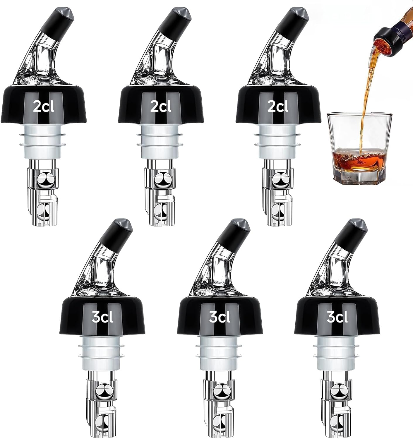 Doseur Alcool, Wefaly 6 Pcs Auto-Pour Bec Verseur Alcool Bec Verseur Huile Avec Couvercle 2cl&3cl Doseur Whisky Bouchon Do seur Al cool pour Vin Cocktail Maison Bar