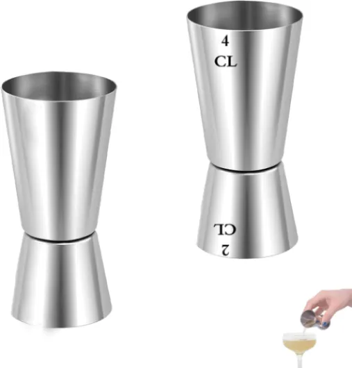 2 Pièces Doseur Cocktail Double Cocktail Jigger en Acier Inoxydable 20/40ML Doseur à alcool double Pour bar, fête, vin, cocktail(Argent)