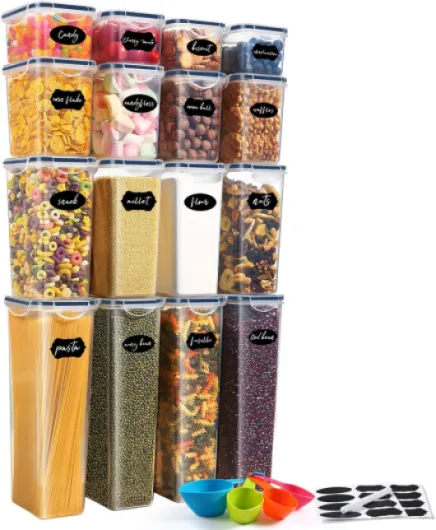 Boite Hermetique Alimentaire, 16 Boîtes Alimentaires en Plastique Sans BPA avec Couvercles, Boite de Rangement Cuisine, pour Céréales, Farine et Aliments Secs YH1310-16PCS