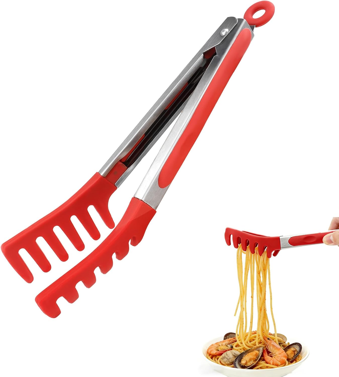 Pince À Pâtes En Inox,Pince À Spaghetti En Silicone,Pour Pâtes Cuisson,Rôtisserie,Camping,Salade,Bbq,Restaurant Buffet,Rouge Red