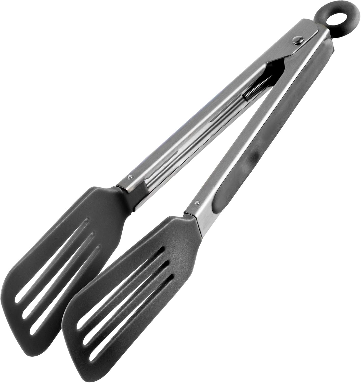 Pince de cuisine universelle en acier inoxydable avec silicone pince de service, pince de service, pince de cuisine, pour servir, pâtisserie, pâtes, pince à salade (gris foncé)