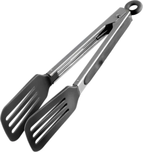 Pince de cuisine universelle en acier inoxydable avec silicone pince de service, pince de service, pince de cuisine, pour servir, pâtisserie, pâtes, pince à salade (gris foncé)