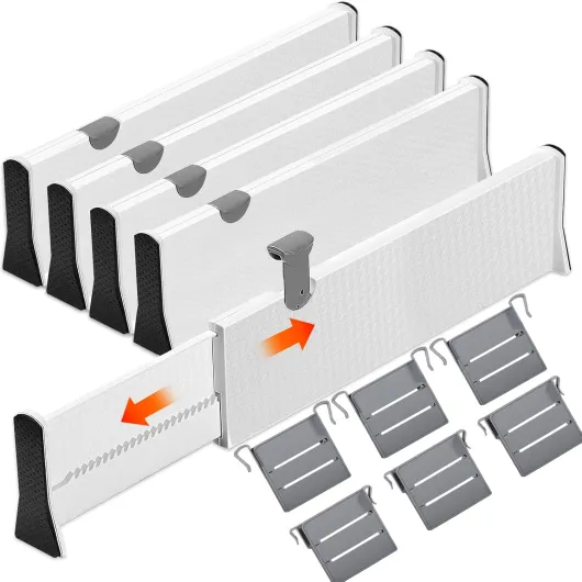 Séparateurs de Tiroir, Lot de 4 Organisateurs de Tiroirs Réglables 37.5-54CM, Separateur de Tiroirs Cuisine Extensible Separateur Tiroir Plastique pour Cuisine, Commode, Salle de Bain, Bureau