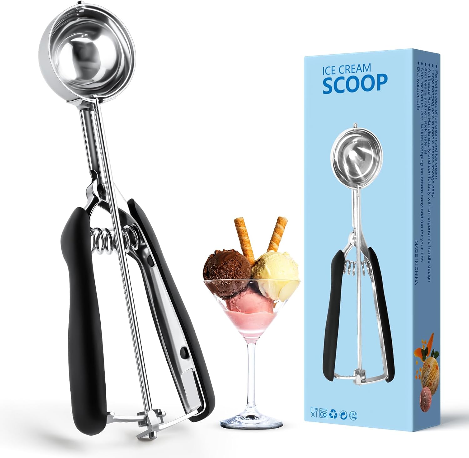 Cuillère à Crème Glacée en Acier Inoxydable 304, Cuillere a Glace, Cuillère à Cupcake, Cuillère à Muffins, Cuillère à Biscuits Noir01