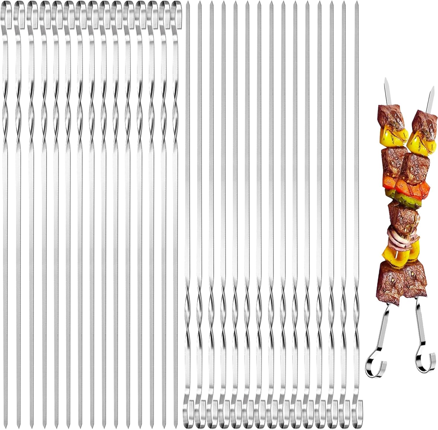 30pcs Brochettes de Barbecue,Brochettes en MéTal,40cm Pique Brochette Inox,Brochettes en métal Plat,Brochette Réutilisables pour Barbecue Viande légumes,Brochettes Pour Griller (A) A-30pcs-40cm