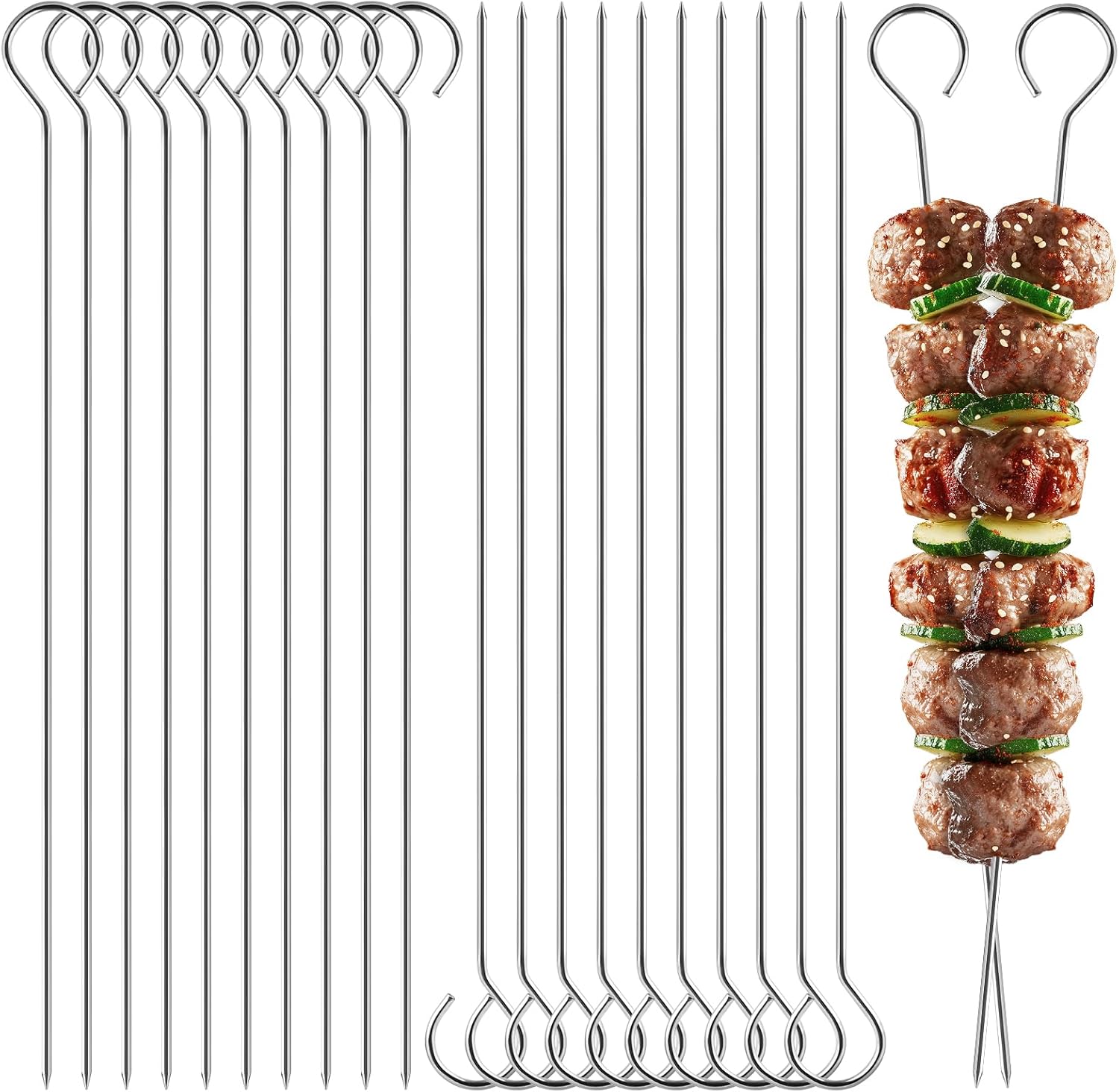 Elzle Brochettes pour Barbecue, 20 Pièces brochettes en acier inoxydable de 25 cm pour barbecue, Réutilisables Pique a Brochette Inox pour Guimauves,Chocolat, Snacks de Feu de Camp, Légumes et Poisson