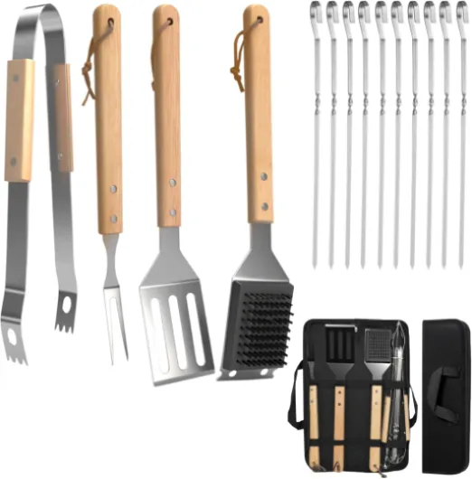 Ustensiles Barbecue, Ensemble Kit Barbecue Outil en Acier Inoxydable avec Sac, Professionnelle Accessoire Barbecue Spatule Plancha Fourchette Ustensiles pour Jardin, Extérieur, Randonnée