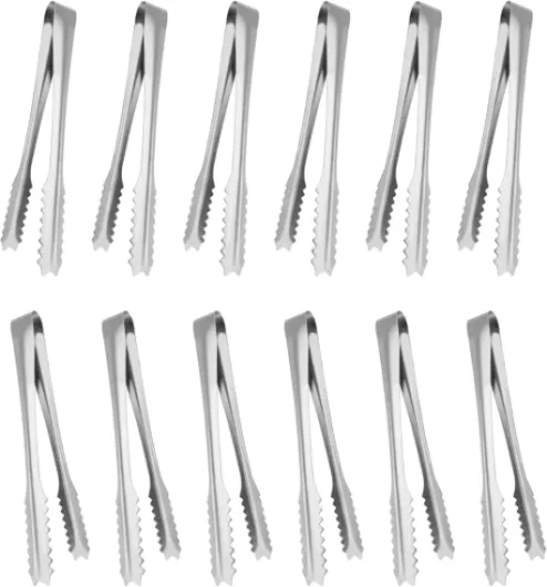 Nutabevr 12 Pcs Pince Acier Inoxydable Multifonction, Pince à Glaçons, Pince Bonbon, Mini Pince de Service, Pince à Aliments en Métal, Pour Sucre,Biscuit,Glace,Buffet,Grill Bar Cuisine et Plus