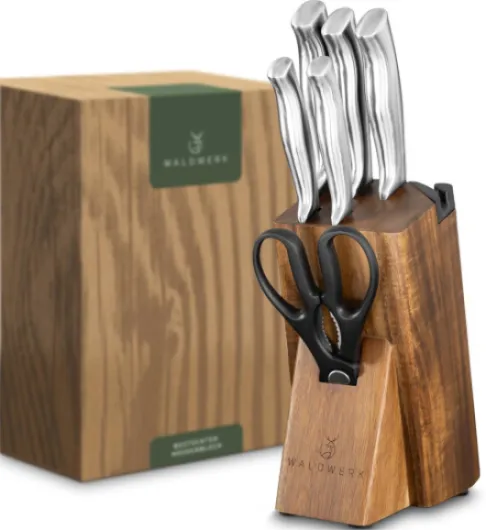 Couteau Cuisine - 7 Couteaux de Cuisine avec Bloc de Rangement et Aiguiseur Intégré - Bloc Couteaux Cuisine - Set Couteaux de Cuisine avec Support - Couteaux et Ustensiles de Cuisine