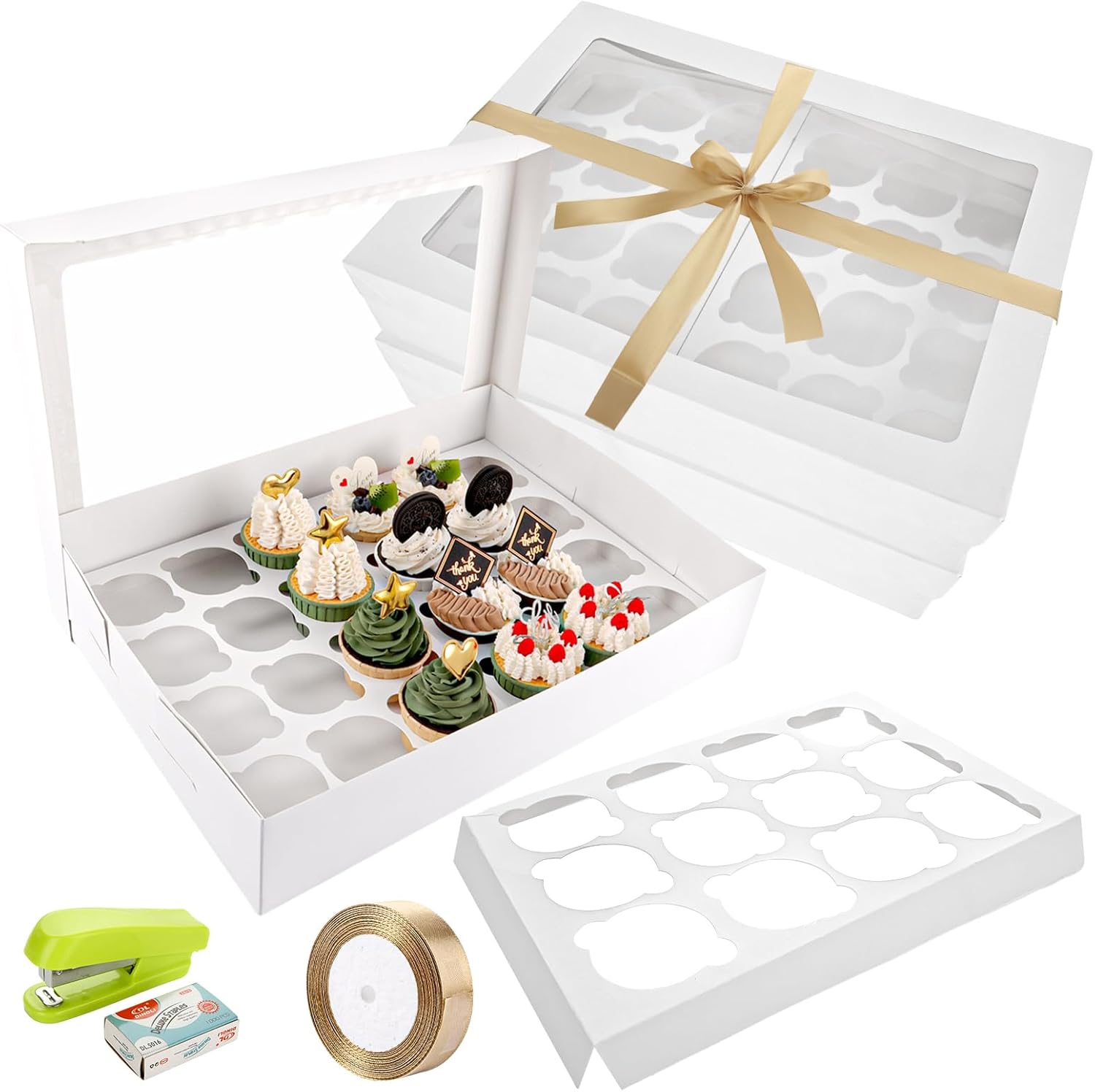 10 Pièces Boîtes à Cupcakes, Cupcake Boîte pour 24 Gâteaux avec Fenêtre, Boîte à Muffins à Cupcakes, Blanc Boite Cupcakes pour Cupcakes, Muffins