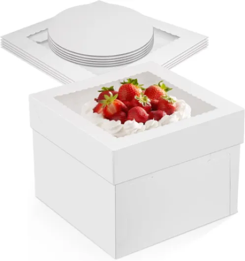 5 Pièces Boîte à Gâteau,25x25cm Boite Gateau en Carton avec Fenêtre,Blanc Boite Transport Gateau Carrée avec Couvercles,Boîte de Transport pour Gâteau en Carton Boîte à Pâtisserie-25x25x20cm