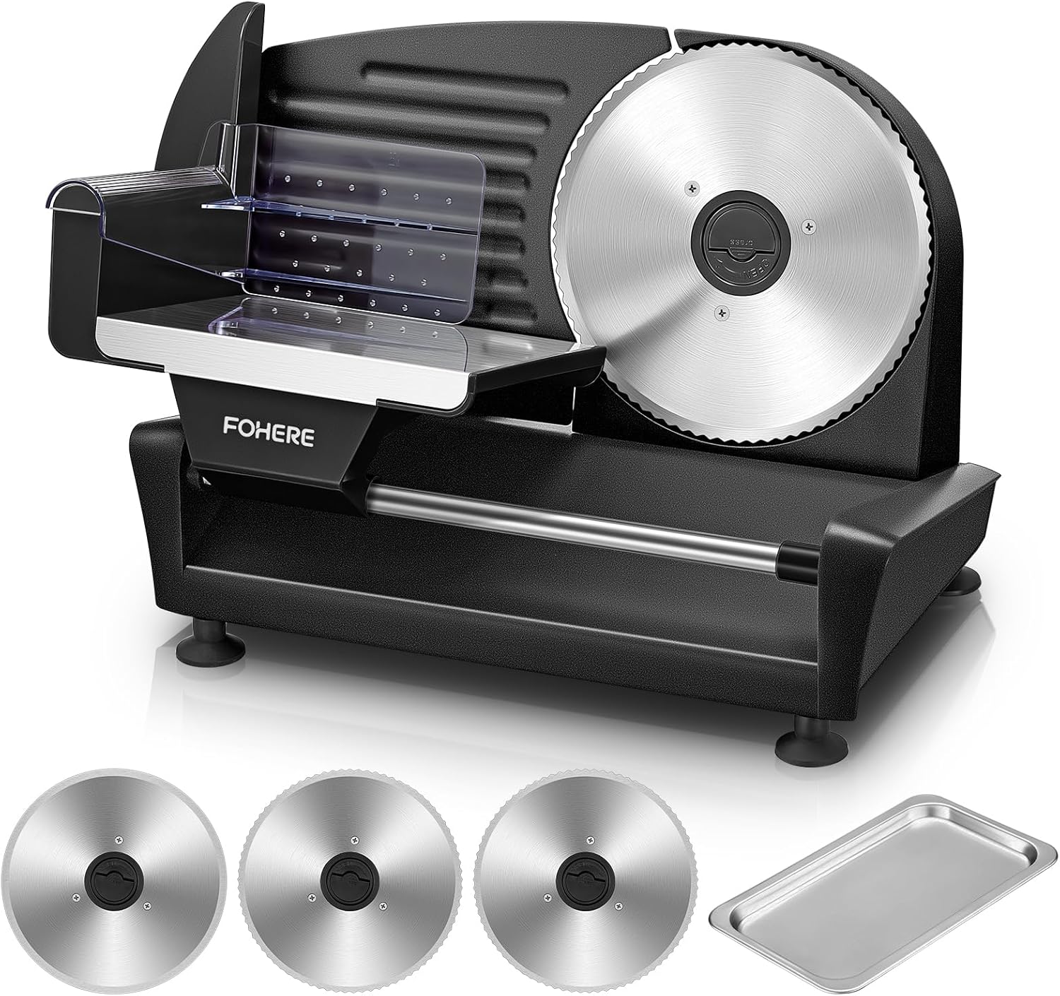 250W Trancheuse Électrique - Trancheuse à Jambon avec 3 Lames Amovibles, Épaisseur Réglable de 0 à 15mm, Verrou de Sécurité et Pieds à Ventouse pourViande, Fromage, Pain Et Légumes Noir