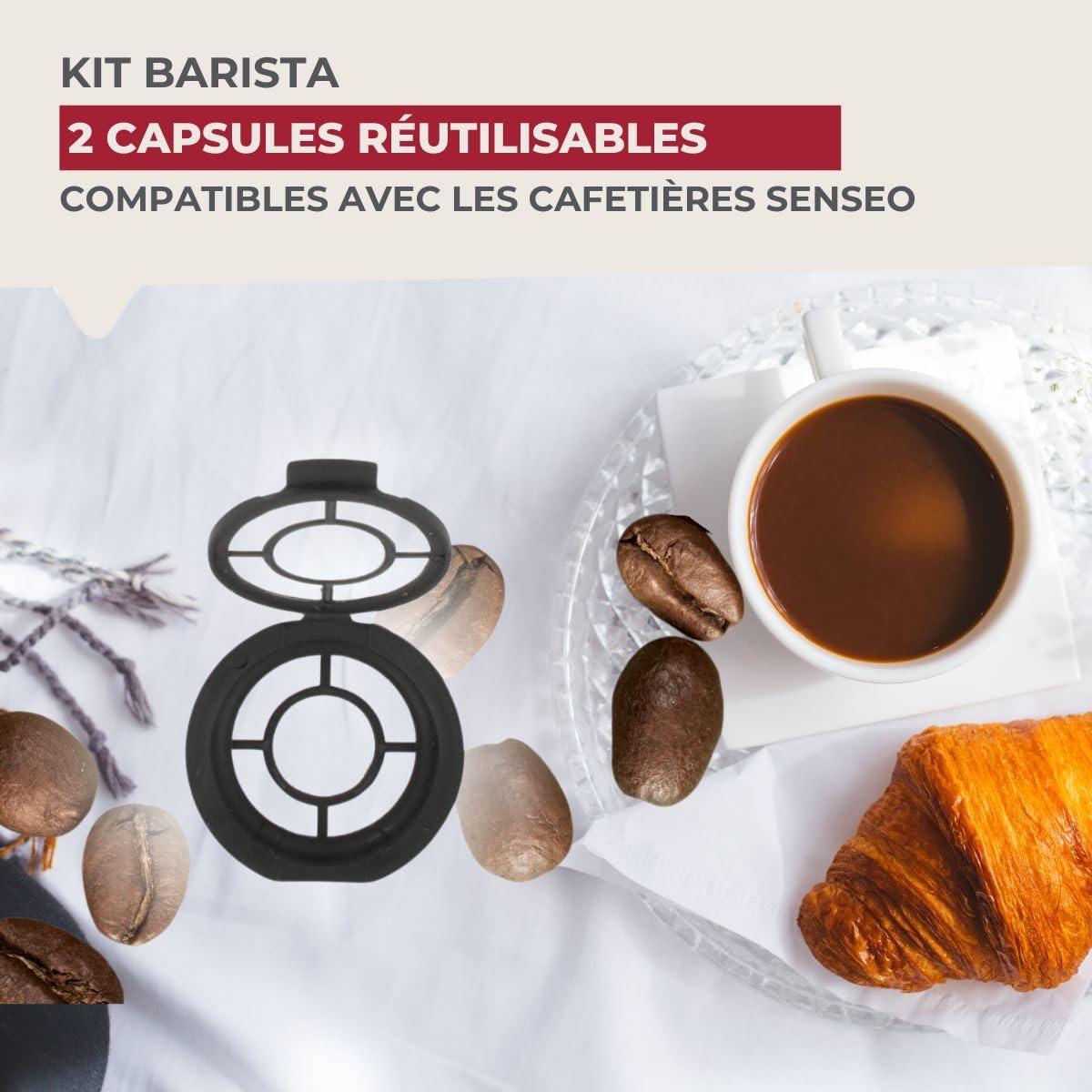 42227 Kit de 2 capsules café réutilisables compatibles Senseo, capsule café reutilisable, accessoires pour machines à café, dosette café réutilisable, capsules permanente, PET, 7 x 1 cm Noir Compatible Senseo